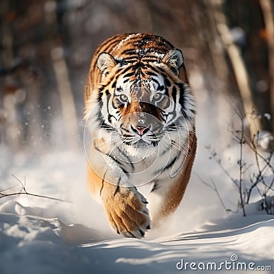 Running tiger with snowy Tiger in wild winter Amur tiger running in the Action wildlife danger animal Cartoon Illustration