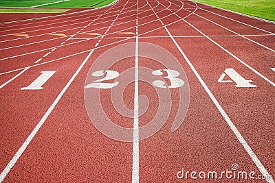 Running track, track and field or athletics track start line Stock Photo