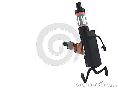 Running vaping ecig battery mod with ejuice bottle Stock Photo