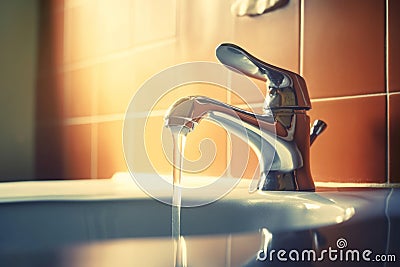 Running water bathroom faucet. Generate Ai Stock Photo