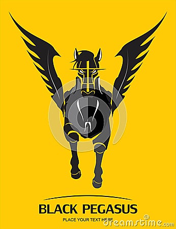 Running winged horse. front view of Black Pegasus Vector Illustration