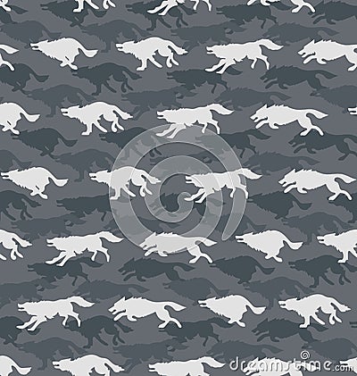 Running wolves. Gray background. Vector Illustration