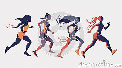 Running women. Set of silhouettes of girls. illustration. Generative AI Cartoon Illustration