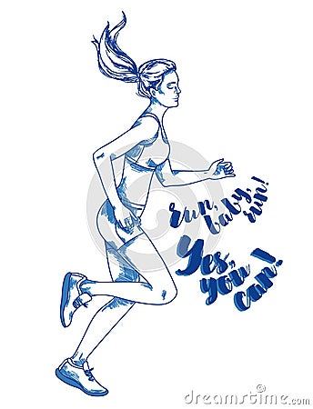 Running young and beautiful woman Vector Illustration