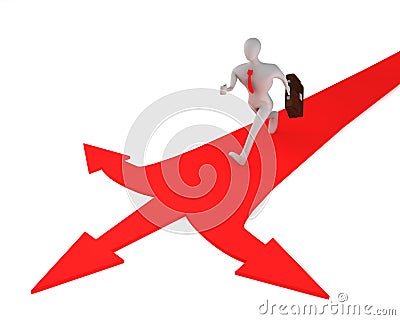 Runnung 3d businessman before a choice Stock Photo