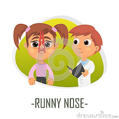 Runny nose medical concept. Vector illustration. Cartoon Illustration