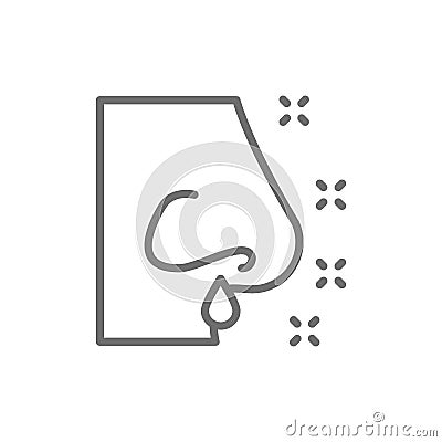 Runny nose, rhinitis, allergy, nasal mucus line icon. Vector Illustration