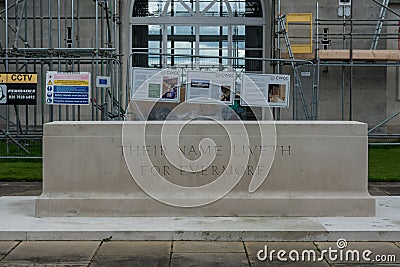 LONDON, ENGLAND - SEPTEMBER 27, 2017: Runnymede Air Forces Memorial in England. Backyard with Their Name Liveth for Evermore Editorial Stock Photo