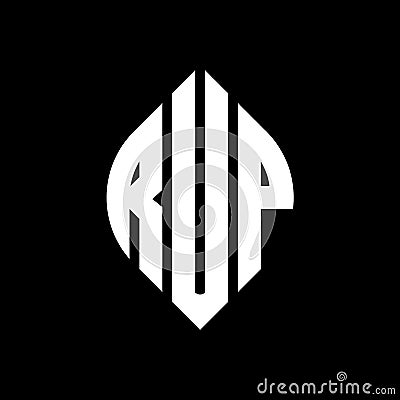 RUP circle letter logo design with circle and ellipse shape. RUP ellipse letters with typographic style. The three initials form a Vector Illustration