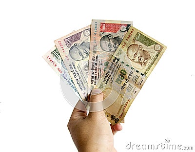 Rupee banknote of india in hand Stock Photo