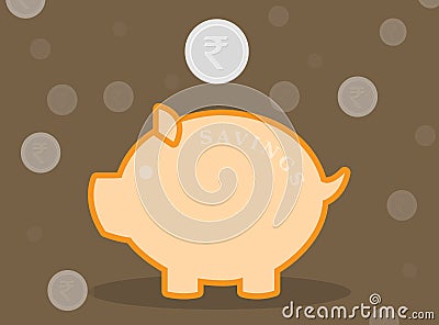 Rupee Coins, Money Pouring Down on Piggy Bank Stock Photo