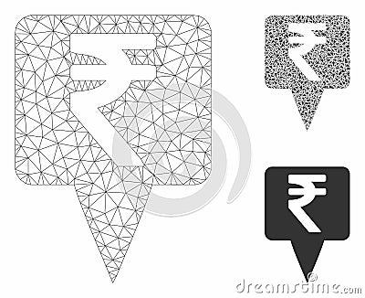 Rupee Map Pointer Vector Mesh 2D Model and Triangle Mosaic Icon Vector Illustration
