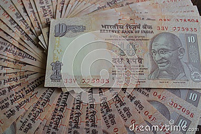 10 rupees Indian note background Stock Photo