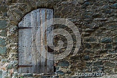 RUPIT, CATALONIA, SPAIN April 2016: ancient wooden door Editorial Stock Photo