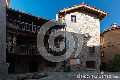 RUPIT, CATALONIA, SPAIN April 2016: Placa of the medieval town of Rupit Editorial Stock Photo