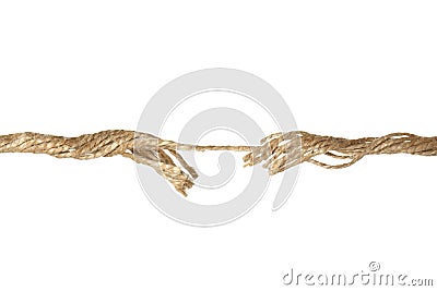 Rupture of hemp rope on white background Stock Photo