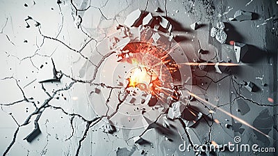 Ruptured Realm: Exploding Wall Opens Gateway to Creative Possibilities. Generative Ai Stock Photo