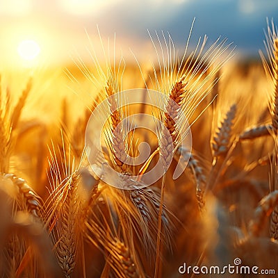 Rural abundance Golden wheat crop field signifies a plentiful summer harvest Stock Photo