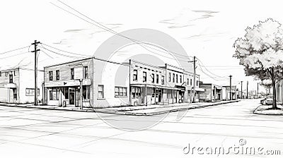 Rural America Inspired Street Scene Sketch With Industrial Minimalism Stock Photo