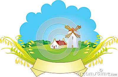 Rural background with windmill and ears Vector Illustration