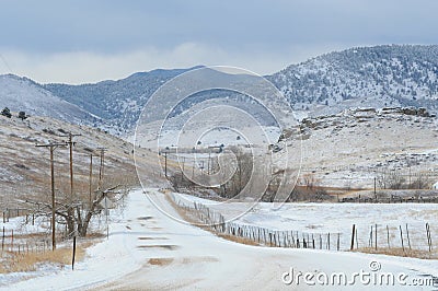 Rural Colorado snow landscape during snow storm Stock Photo