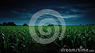 rural corn field night Cartoon Illustration