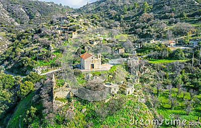 Abandoned village on top of the hill. Rural depopulation in Cyprus Stock Photo