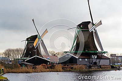 Rural Dutch scenery in Zaanse Schans village Editorial Stock Photo