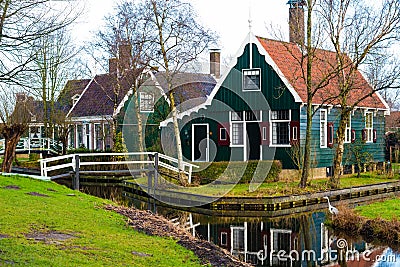 Rural Dutch scenery in Zaanse Schans village Editorial Stock Photo