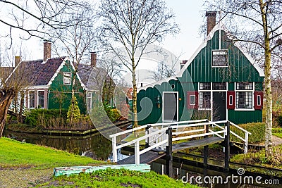 Rural Dutch scenery in Zaanse Schans village Editorial Stock Photo