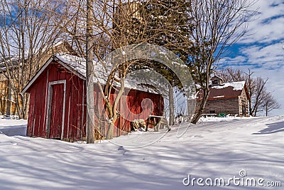 Rural farm scene in the snow. Stock Photo