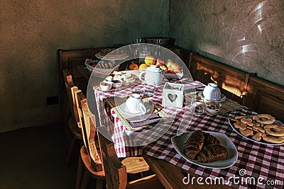 Rural farmhouse with breakfast table Stock Photo