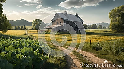 rural farmhouse in county side ai generated Stock Photo