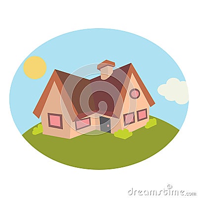 Rural house in the meadow. Vector Illustration