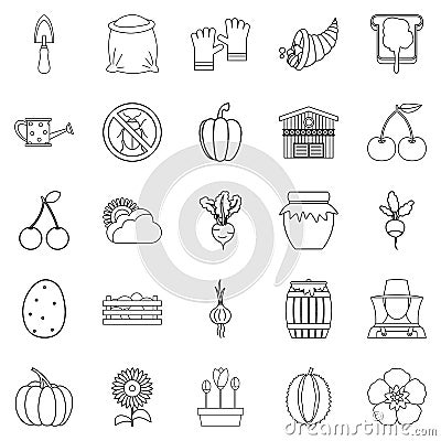 Rural icons set, outline style Vector Illustration