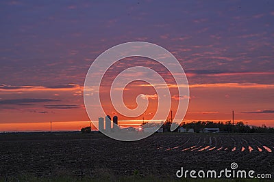 Rural Kansas Sunset Stock Photo