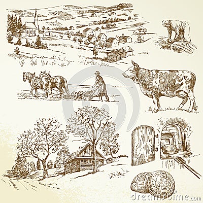 Rural landscape, agriculture Vector Illustration