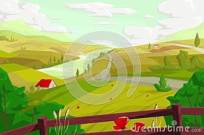 Rural landscape with agro field Vector Illustration