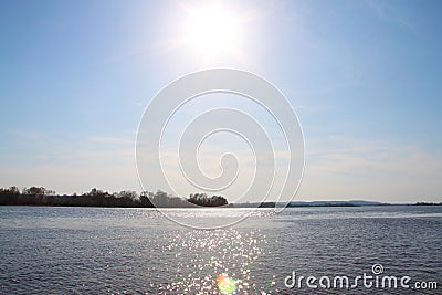 Rural Landscape on the banks of the river,shore of the lake, river, pond. Ripples on the water Stock Photo