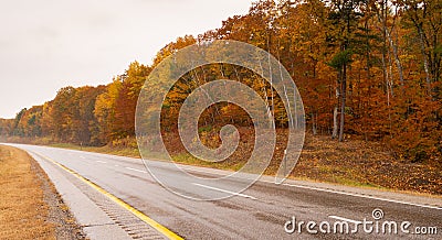 Rural Landscape Country Road Highway Fall Autumn Season Leaves Falling Stock Photo