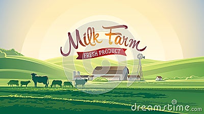 Rural landscape with farm. Vector Illustration