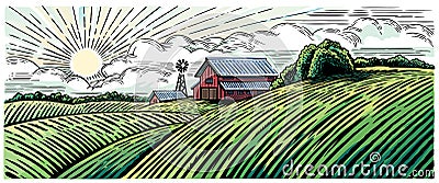 Rural landscape with farm Vector Illustration