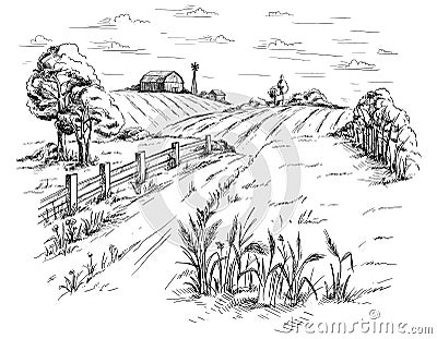 Rural landscape in graphical style Vector Illustration