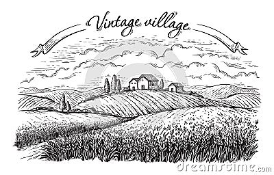 Rural landscape in graphical style Vector Illustration