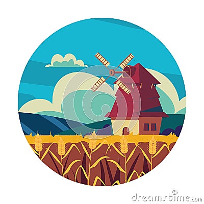 rural landscape mill Vector Illustration