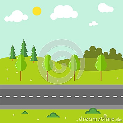 Rural landscape with road vector illustration. Vector Illustration