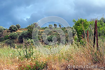 Rural landscape With Stormy Sky Stock Photo