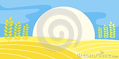 Rural landscape wheat field sun harvest Vector Illustration