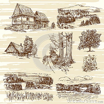 Rural landscapes and houses Vector Illustration