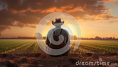 Male man rural summer farming background countryside sunset person field nature farmer sky standing Stock Photo